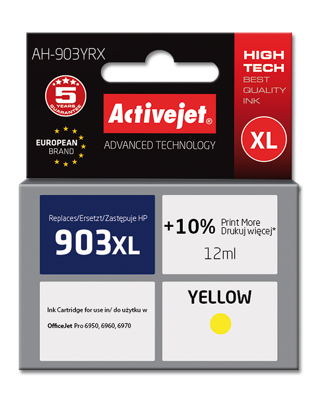 ActiveJet AH-903YRX INK voor HP-printer; HP 903XL T6M11AE-vervanging; Premie; 12 ml; geel.