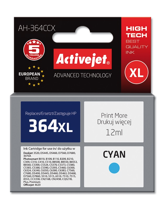 ActiveJet AH-364CX INK voor HP-printer; HP 364XL CB323EE-vervanging; Premie; 12 ml; cyaan.