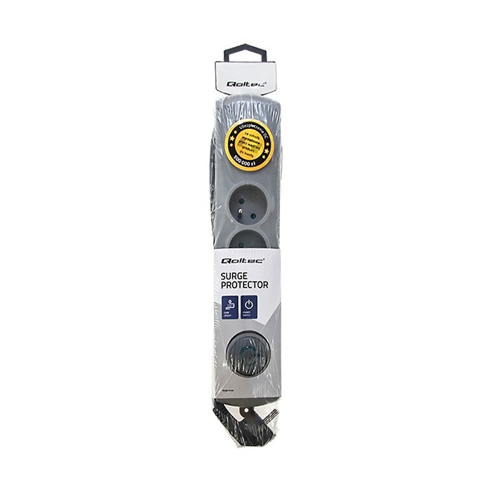 Qoltec Overspanningsbeveiliging | 4 stopcontacten | 2,5m | Grijs.