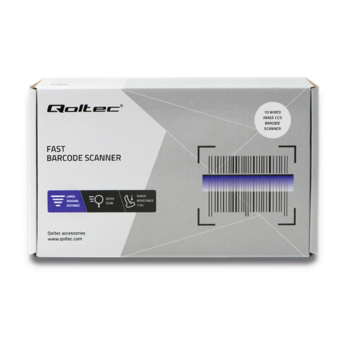 Qoltec Laserscanner 1D | CCD | USB | Wit.