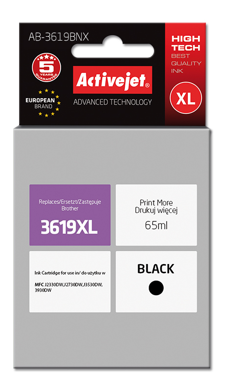 ActiveJet AB-3619BNX-inkt voor broerprinter; Brother LC3619BK Vervanging; Opperste; 65 ml; zwart.