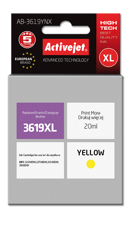 ActiveJet AB-3619YNX-inkt voor broerprinter; Brother LC3619YXL vervanging; Opperste; 20 ml; geel.