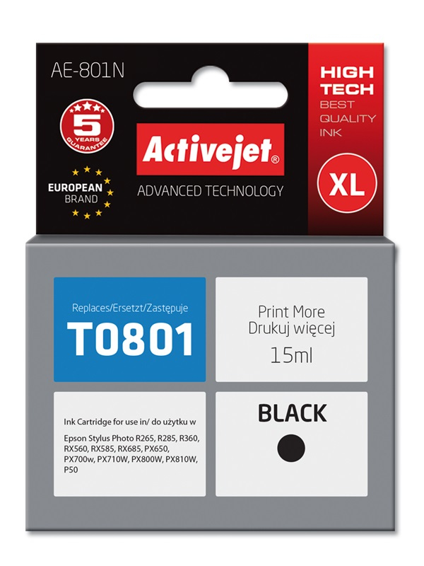 Activejet AE-801N inkt (vervanging van Epson T0801; Supreme; 15 ml; zwart)