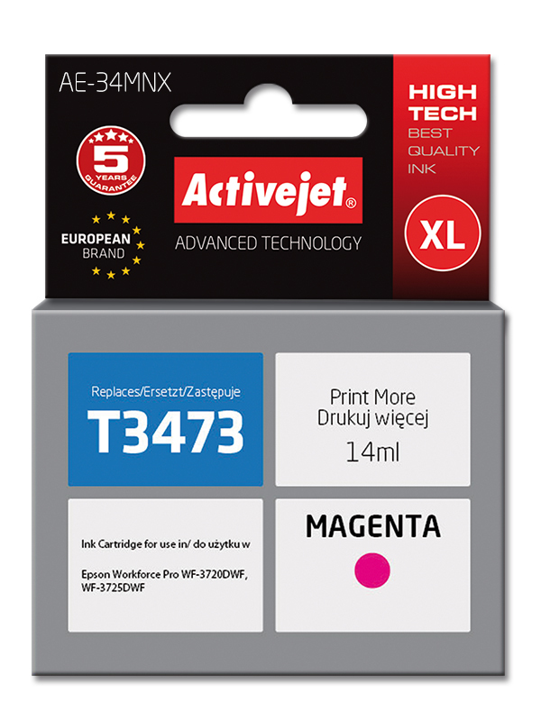 ActiveJet AE-34MNX-inkt voor Epson-printer, Epson 34XL T3473 Vervanging; Opperste; 14 ml; magenta.