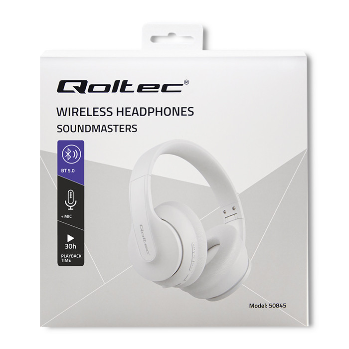 Qoltec Soundmasters draadloze koptelefoon met microfoon | BT 5.0 AB| Wit.