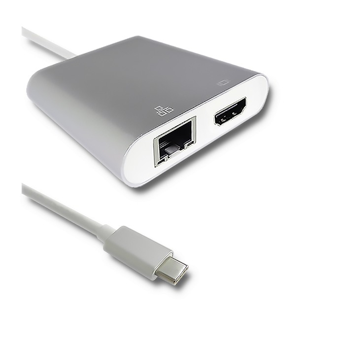 Qoltec Adapter USB 3.1 type C male | HDMI A vrouwelijk + USB 3.0 A vrouwelijk + RJ45 vrouwelijk + PD | 0,2m.