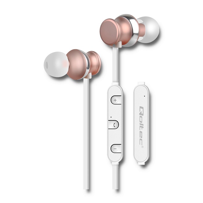 Qoltec Premium In-ear koptelefoon draadloos BT met microfoon | Magnetisch | Champagne.