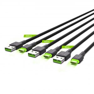 3 cavi GC Ray USB-C da 30 cm, 120 cm, 200 cm con illuminazione a LED verde, ricarica rapida UC, QC 3.0