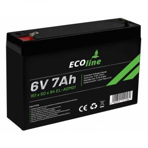 EcoLine - Batteria AGM -6V - 7AH VRLA - 151 x 34 x 96 - Batteria a ciclo profondo