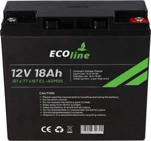 EcoLine - Batteria AGM 12V - 18AH VRLA - 181 x 77 x167 - Batteria Deep Cycle