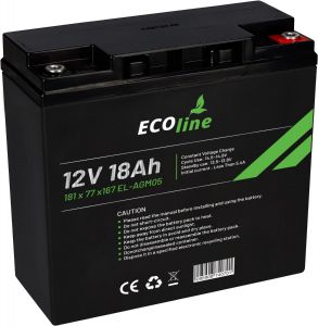 EcoLine - Batteria AGM 12V - 18AH VRLA - 181 x 77 x167 - Batteria Deep Cycle