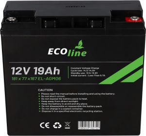 EcoLine - Batteria AGM 12V - 19AH VRLA - 181 x 77 x167 - Batteria Deep Cycle