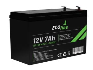 EcoLine - Batteria AGM 12V - 7AH VRLA - 151 x 65 x 94 - Batteria a ciclo profondo