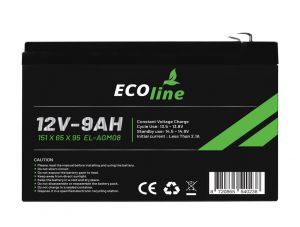 EcoLine - Batteria AGM 12V - 9AH VRLA - 151 x 65 x 95 - Batteria a ciclo profondo