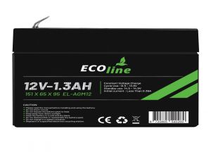 EcoLine - Batteria AGM 12V 1.3AH - 1300mAh VRLA - 151 x 65 x 95 - Batteria a ciclo profondo