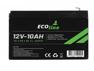 EcoLine - Batteria AGM 12V 10AH - 10000mAh VRLA - 151 x 98 x 98 - Batteria a ciclo profondo