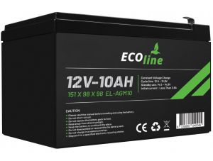 EcoLine - Batteria AGM 12V 10AH - 10000mAh VRLA - 151 x 98 x 98 - Batteria a ciclo profondo
