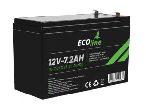 EcoLine - Batteria AGM 12V 7.2AH - 7200mAh VRLA - 151 x 65 x 95 - Batteria a ciclo profondo