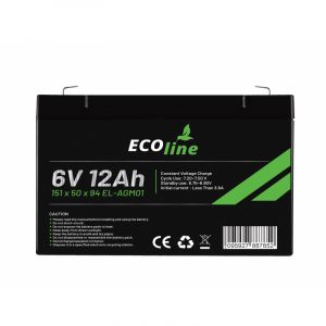 EcoLine - Batteria AGM 6V - 12AH VRLA - 151 x 50 x 94 - Batteria a ciclo profondo