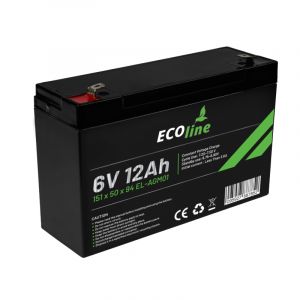 EcoLine - Batteria AGM 6V - 12AH VRLA - 151 x 50 x 94 - Batteria a ciclo profondo
