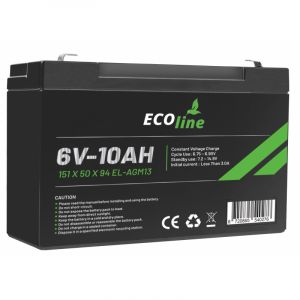 EcoLine - Batteria AGM 6V 10AH - 10000mAh VRLA - 151 x 50 x 94 - Batteria a ciclo profondo