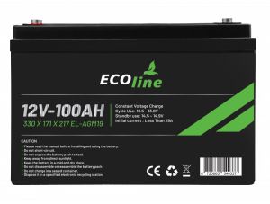 EcoLine - Batteria AGM 12V 100AH - 100000mAh VRLA - 330 x 171 x 217 - Batteria Deep Cycle