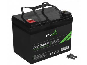 EcoLine - Batteria AGM 12V 33AH - 33000mAh VRLA - 196 x 130 x 174 - Batteria a ciclo profondo