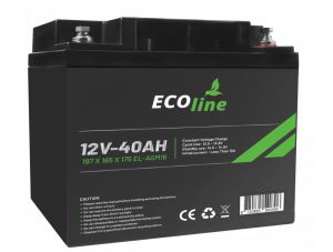 EcoLine - Batteria AGM 12V 40AH - 40000mAh VRLA - 197 x 165 x 175 - Batteria a ciclo profondo