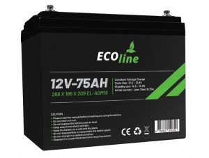 EcoLine - Batteria AGM 12V 75AH - 75000mAh VRLA - 266 x 166 x 209 - Batteria a ciclo profondo