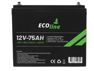 EcoLine - Batteria AGM 12V 75AH - 75000mAh VRLA - 266 x 166 x 209 - Batteria a ciclo profondo