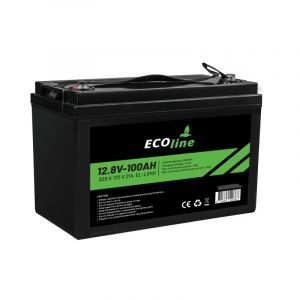 EcoLine - Batteria al litio LifePo4 12V 100AH - 100000mAh - 329 x 172 x 214 - Batteria Deep Cycle