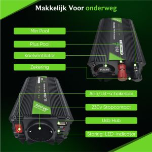 EcoLine - Omvormer 12V Naar 220V / 230V sigarettenaansteker - 300w / 600w Vermogen - Gemodificeerde Sinus - Auto omvormer- stopcontact - autolader